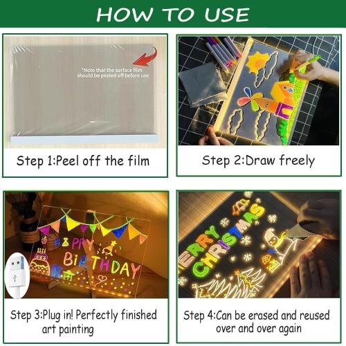 LED Note Board with Colors 11.8 x 7.9, Message LED Light Up Drawing Board with 7 Colors Pens and Stand, Suit for Home Office Birthday Valentine's Day