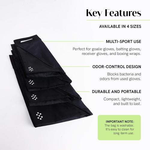 Salt Glove Bag Smell-Proof Durable Odor Containing Bag for Gloves - Large - Water-Resistant and Easy to Clean - Black