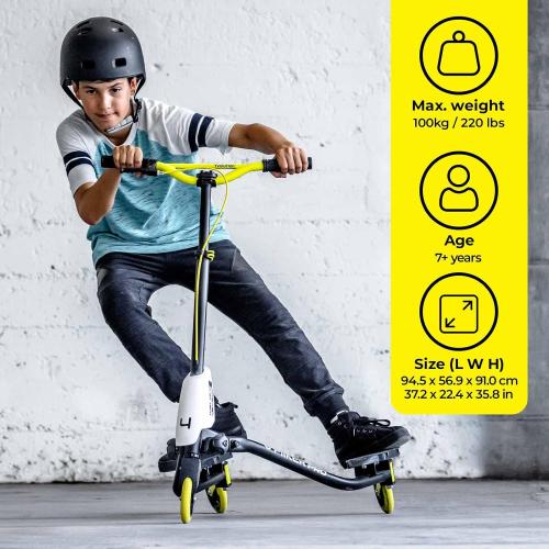 Yvolution Fliker A3/Pro Kids Drift Scooter, Adjustable Handlebar in 3 Heights, 3 Wheels, for Boys and Girls Age 7  Years Old, Max User Weight 175/220 Ibs