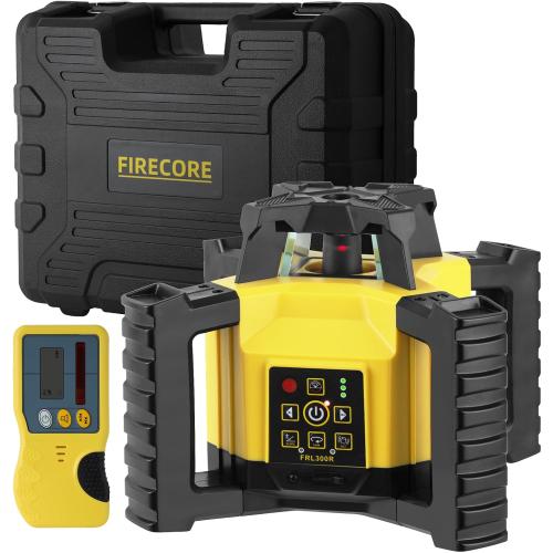 Firecore Rotary Laser Level Kit, 360 Degree Self-Leveling Horizontal Rotary Laser for Construction, Outdoor Laser Level with Receiver, Rechargeable Battery, Rod Clamp & Remote Control Included-FRL300R