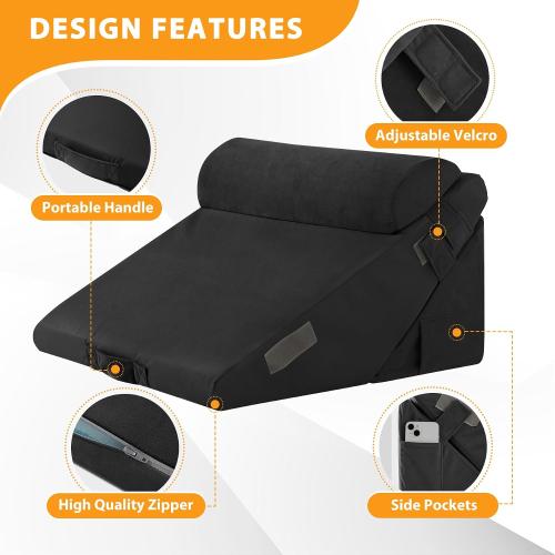 3PCS Soze 9&12 Color Black Wedge Pillow Set for After Surgery, Adjustable 9&12 Inch Bed Wedge Pillow for Sleeping, Incline Pillow Wedge for Headboard, Post Surgery, Acid Reflux, Neck&Back Support, Black