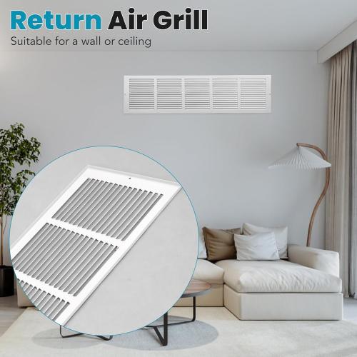 VOISEN Return Air Grille,Fits 30x8 Duct Opening,Steel Return Vent Cover, White Vent Cover Grill for Sidewall and Ceiling,HAVC Cold Air Return Vent Cover,Overall Size:31.8W X 9.8 (Little Damaged, see the picture)
