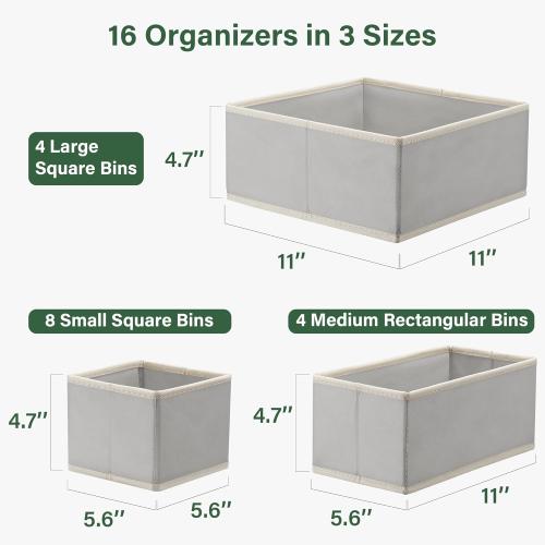 Kootek 16 Pack Drawer Organizer Clothes, Dresser Drawer Organizers for Clothing Fabric Foldable Closet Organizers and Storage Bins for Baby Clothes, Nursery, Underwear, Bras, Socks