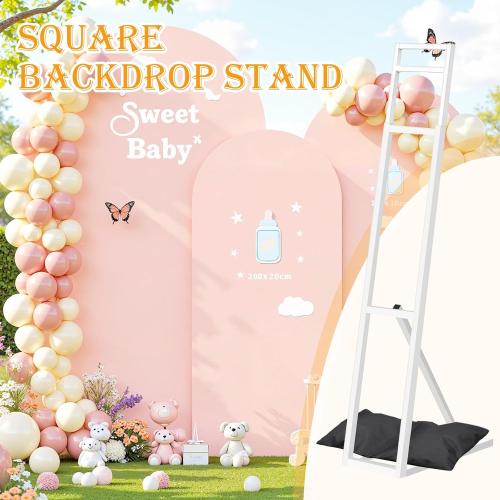 2 Pack White Wedding Backdrop Stand, Adjustable Metal Arch with Foldable Base and Weight Bag, Foam Board Display for Balloon Party and Event Decor (1.15–2m) (2)