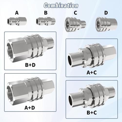 Pressure Washer Quick Connect Kit, 3/8 Male Female Quick Disconnect Kit for Power Washer, 3/8 Inch Hose Fittings Adapter Set, Stainless Steel, 8 Pcs