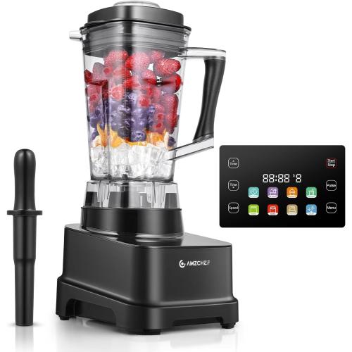 AMZCHEF 8-IN-1 Professional Blender, 2000 W Commercial Blenders for Kitchen with Timer, Innovative LED Touch Panel with 8 Preset Programs, 10 Speeds Blender for Shakes and Smoothies, 68 oz, Black