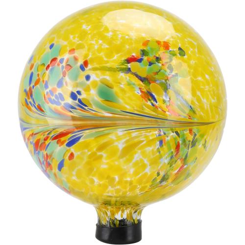 10 Inch Gazing Ball Glass Reflective Garden Globe Outdoor Gazing Globe Yard Ornament for Garden Yard Home Outdoor Decoration Yellow（NOT Solar