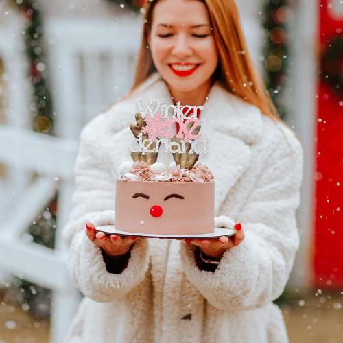 1Pc Winter Onederland Cake Topper Pink Glitter Snowflake One 1st Birthday Party Cake Pick Decorations for Winter Snowflake Theme Baby Shower Kids First Birthday Party Supplies