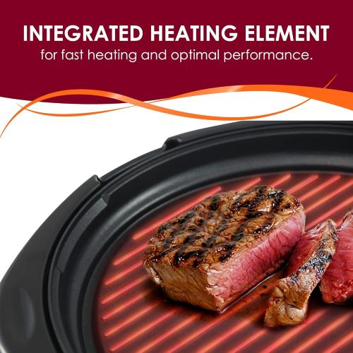 Elite Gourmet EMG-980B Smokeless Electric Tabletop Grill Nonstick, 6-Serving, Dishwasher Safe Removable Grilling Plate, Grill Indoor, Tempered Glass Lid, Adjustable Temperature, 14 Black