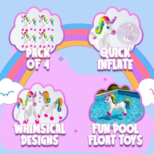Inflatable Unicorn Party Decorations - (Pack of 4) 24 Inch - Large Blow Up Rainbow Unicorns for Unicorn Birthday Decorations, Party Decor, Balloons, Pool Fun, and Party Favors Supplies
