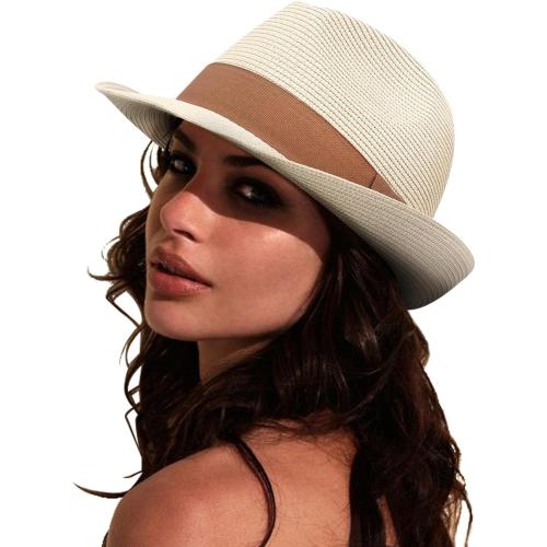 Summer Straw Fedora Hat for Women Men Travel Panama Hat with Wide Brim Roll Up Sun Hat for Beach Outdoor UPF 50