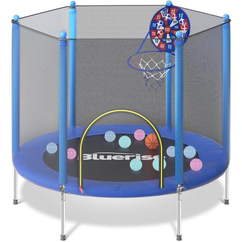Size 55IN 6FT  Trampoline 55IN 6FT Toddler Trampoline for Kids Indoor Outdoor Play for Kids Trampoline Basketball Hoop Attachment with Enclosure Net Easy to Assemble Outdoor Indoor Trampoline