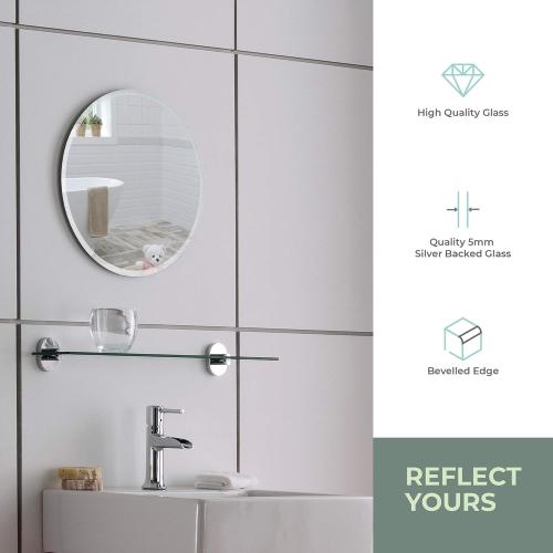 Size 16x16 Neue Design Mood Circle Bathroom Mirror Wall Mounted (16 x 16 Inch), Round Frameless with Beveled Edges for Bathroom Vanity