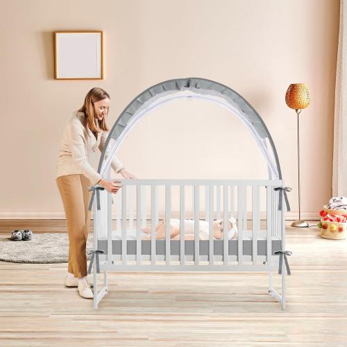 Crib Tent to Keep Baby from Climbing Out - Mesh Crib Climbing Prevention, Pop Up Baby Crib Tent, Two-Way Self-Locking Metal Zipper (Grey, Large)