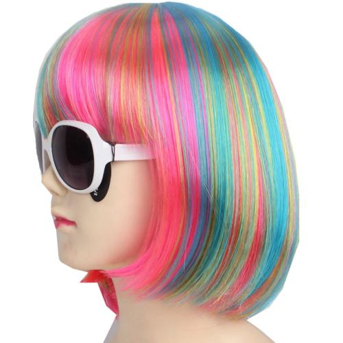 KOLIGHT Fashion Colorful Short Straight Halloween Wigs Women Girls Replacement Cosplay Costume Hair Wigs with Cap Comb (Fucsia)