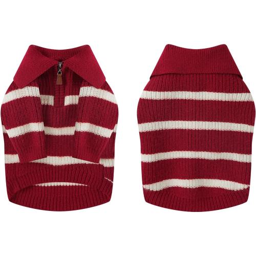 Small Dog Sweater with Zipper, Knitted Striped Pullover Dog Clothes for Cold Weather, Thick Warm Cozy Stretchy Sweater for Chihuahua, Bulldog, Dachshund, Pug(Red & White Strip, XXL)