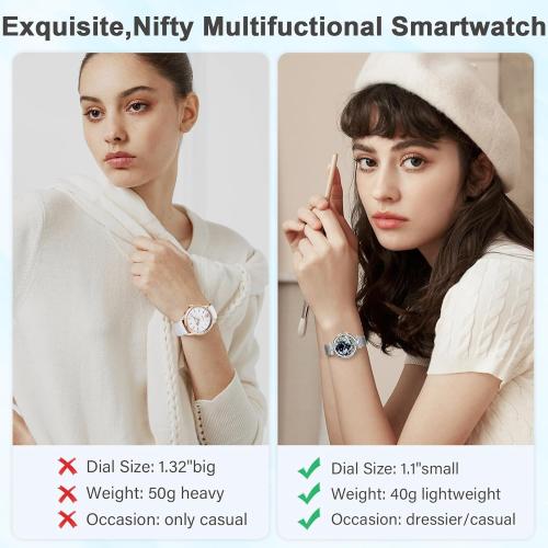 GADIXY Smart Watches for Women(Make/Answer Call) with Diamond:1.1 AMOLED Small Screen Fitness Tracker for HR/BP/SpO2/Sleep Monitor,Digital Running Smartwatch for Android/iOS (Silver)