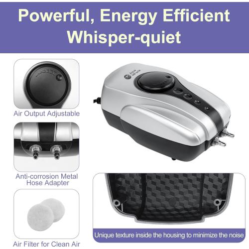 AquaMiracle Koi Pond Aerator for Pond up to 1000 & 2000 Gallons, All-in-One Pond Air Pump Aeration Kit with Air Stones Airline Tubing Check Valves