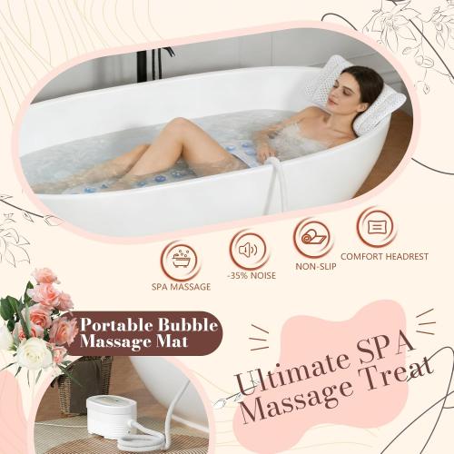 Upgraded Heated Bubble Bath Mat - Warm Air Bubble Massage Mat for Bathtub, Quiet Motor System with Remote Control, Portable Kit for Luxury Home Spa Experience