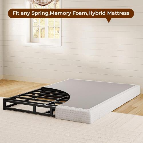 Box Spring Low Profile Bed Base Matel Mattress Foundation with Cotton Washable Cover Quiet Easy Assembly Sturdy Support for All Bed Types (Black, Queen)