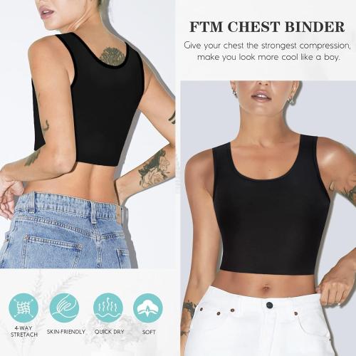 Size M...LODAY Women Transgender Tomboy FTM Elastic Chest Binder Bra Pullover Tank Top