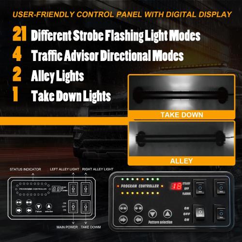 LUMENIX 38 Inch 216 LED Rooftop Strobe Emergency Lights Bar w/Controller Amber Warning Flashing Traffic Lightbar and White Alley Take Down Light for Construction Vehicles Towing Work Trucks Snow Plow
