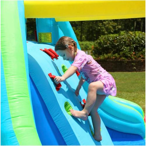 Inflatable Waterfall Aqua Park with Pool and Slides and Cannons. L 14.8' x W 14.4' x H 7.5'