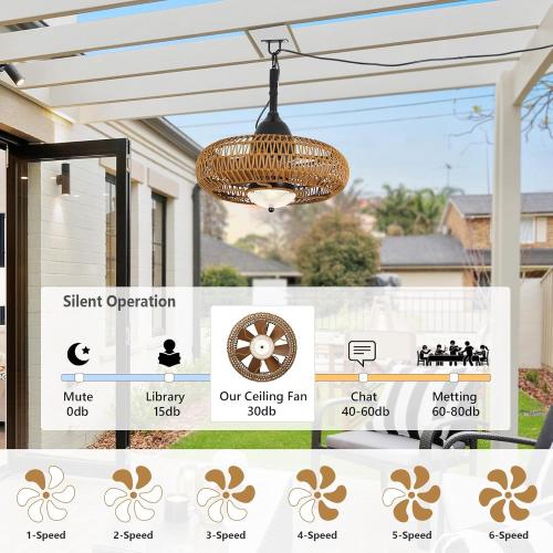 Airposta Waterproof Outdoor Ceiling Fan with Lights Remote Control, Wet Rated Gazebo Fan with 3 Color Temperatures&Dimmable LED Light, Boho Rattan Plug in Ceiling Fan for Indoor Bedroom/Outdoor Patios