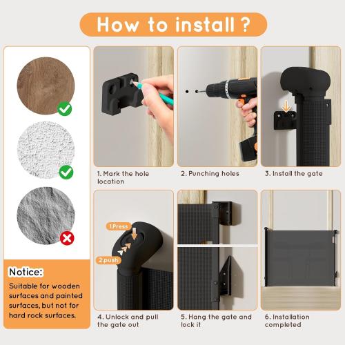 Retractable Baby Gate, 38 Extra Tall Mesh Baby Gate with Auto-Tension Design, 55 Wide One-Hand Operation Dog Gates for Doorways and Hallways, Safety Gate for Babies and Pets, Black