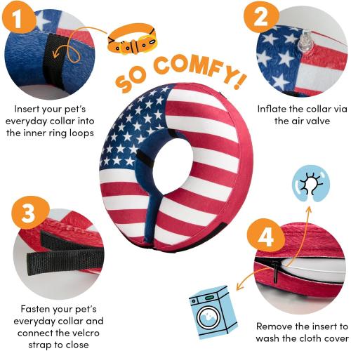 BENCMATE Inflatable Dog Cone Collar Alternative, Soft Dog Cone for Small Medium Large Dogs and Cats, Neck Recovery ECollar Donut Collar After Surgery (XLarge, Flag)