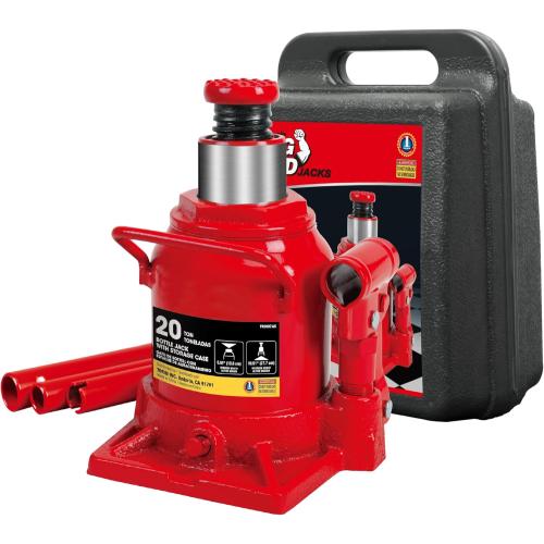 Big Red 20 Ton (40,000 lb) Low Profile Hydraulic Bottle Jack with Carrying Case，Red