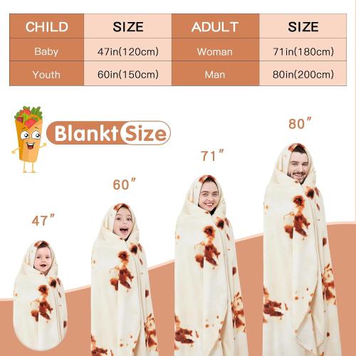 Admitrack Burrito Tortilla Blanket 60in, Double Sided Super Soft Flannel Throw, Gag Novelty Tortilla White Elephant Gift for Christmas Adults Kids Couples Parties