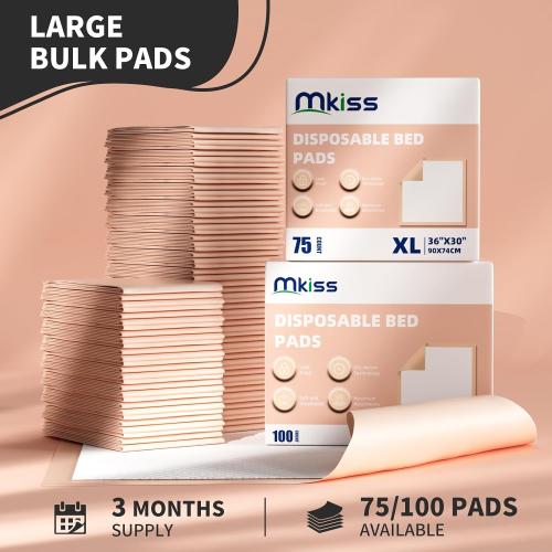 MKISS Bed Pads Disposable [100 Count] Adult Incontinence Underpads 30 x 36 Heavy Duty Absorbent Pee Pad, XL Chucks Leakproof, Extra Large Puppy Training Pad, Waterproof Baby Changing Pad