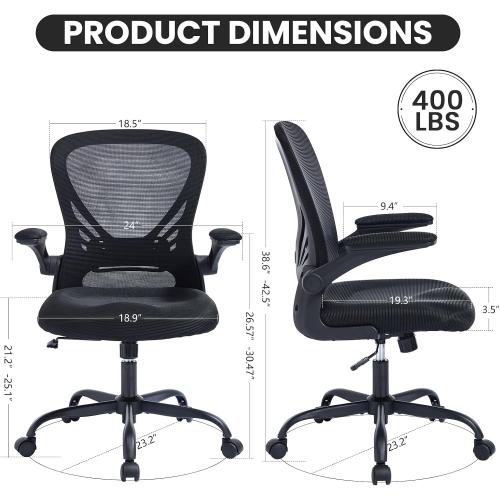 Color Black Comfortable Desk Chair Ergonomic Office Chairs with Lumbar Supoort and Flip-up Armrest Comfy Computer Chairs Study Chair for Home Office Black
