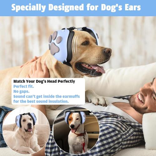 Dog Ear Muffs Noise Protection - 32dB NRR Noise Cancelling Headphones | Upgraded Calming Earmuffs for Hearing Protection, Thunder, Fireworks & Hunting with Dog Paw Design (XXXXL, Light Blue-Gray)