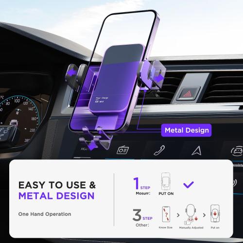 Wireless Car Charger,【7 Colored RGB Backlit】15W Auto Clamping Car Charger Phone Mount Holder for iPhone 16 15 14 13 12 Mini Pro Max 11, Samsung Galaxy S24 Ultra S23 S22 S21  S10  Note 20, etc - Purple