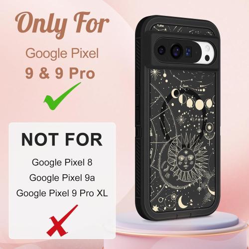 for Google Pixel 9 Case/Pixel 9 Pro Case - Compatible with MagSafe Women Girls Cute Magnetic Protective Cover Girly Sun Moon Unique Design Heavy Duty Shockproof for Pixel 9/9 Pro Phone Case