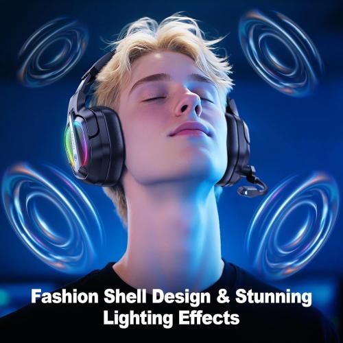 Fachixy FC-200 Wireless Gaming Headset with Mic for PS5, PS4 - Bluetooth 5.4 & 2.4GHz Gaming Headphones with Low Latency, 50-Hrs Battery Foldable Gamer Headset for Laptop, Switch and Mobile