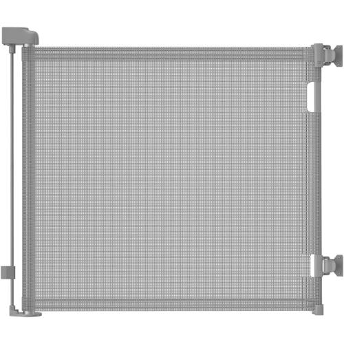 Retractable Baby Gate for Stairs & Doorways, 55 Wide x 33.6 Tall Easy Installation Mesh Dog Gate for Indoor & Outdoor Use,Pet and Dog Safety Gate for Hallways(Grey)