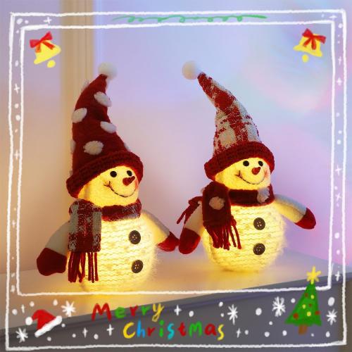 Juegoal 2 Pack Christmas Table Decorations, 10 Inch Lighted Snowmen Figurines, Light Up Snowman Holiday Present, Battery Operated Xmas Gifts Tabletop Ornaments Dinner Party Supplies, Red Brim
