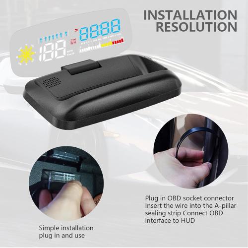 Car HUD C5, Head-Up Display, OBDII & GPS Scanner, Vehicle Speed, Fuel Consumption, Clear Fault Code, Compatible with All Cars