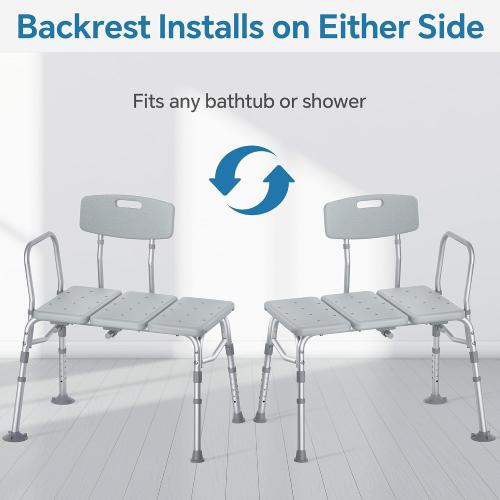 Tub Transfer Bench for Bathtub, 400 lbs Heavy Duty Shower Chair with Backrest, Slip-Resistant Feet, Height Adjustable Shower Bench Shower Seat for Elderly and Disabled