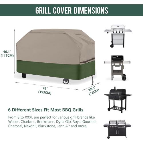 Rachmi Grill Cover for Outdoor Grill 76 Inch, 600D Water-Resistant Anti UV BBQ Cover Fits Weber, Char-Broil, Charcoal Gas Grill Up to 75 Inch Wide Fits Most 5-6 Burner Grills, 76Wx28Dx46H, Khaki/Green