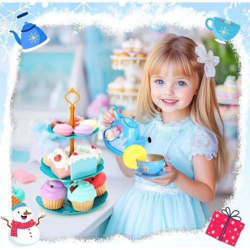 INNOCHEER Tea Party Set for Little Girls Toys, Toys for Kids, Tea Sets for Toddlers 3-5, Pretend Play Kitchen Toy, Birthday Christmas Princess Gifts Toys for 3 4 5 6 7   Year Old Girls