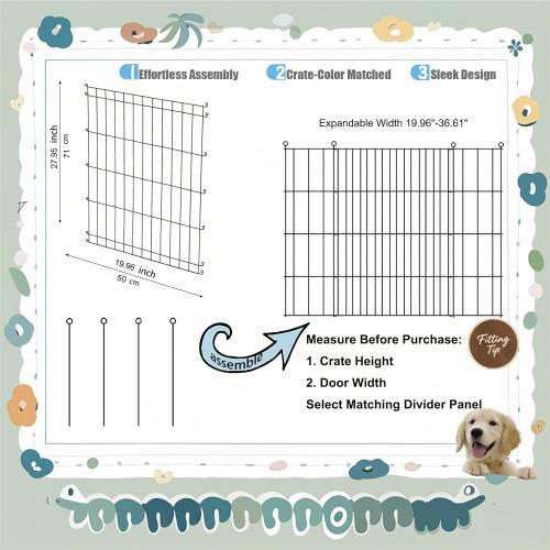 Dog Crate Divider Panel - 2 Pack Black Metal, Compatible with 42-48 & Other Crate Sizes, 27.95 H x Adjustable Width 19.96-36.61(Dog Crate NOT Included)