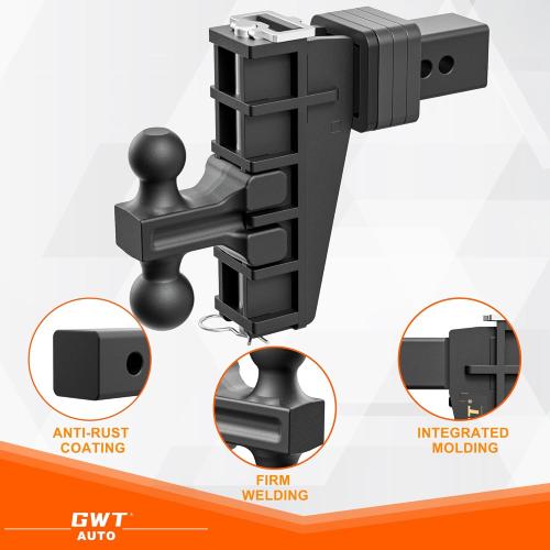 Dual-Ball Adjustable Trailer Hitch(2&2-5/16), Fits 2-Inch Receiver, 6 Inch Drop/Rise Drop Cushioned Hitch, 25,000 LBS GTW-Tow Hitch for Truck, Solid Ball Mount, Black, Heavy Duty