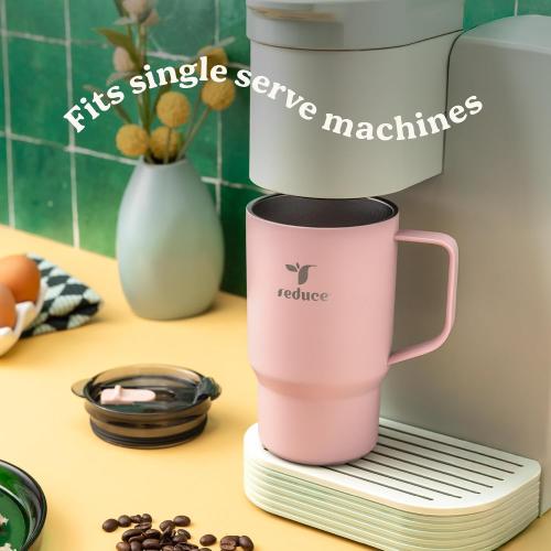 REDUCE 18 oz Hot1 Stainless Steel Insulated Mug with Temperature Adjusting Lid - Dual-Wall Vacuum, Cupholder Friendly - Keeps Drinks Hot for 6 Hours - Ideal for Coffee, Tea & Other - Pink Salt