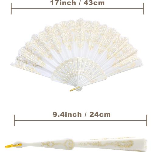 EOSAU Handheld Chinese Folding Fan Hand Fans for Women Foldable Bulk for Party Wedding Church Dancing (White)