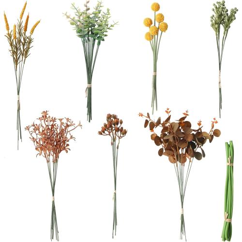 Set of 62 Floroom Artificial Greenery Stems Box Set, 62pcs with 7 Kinds of Faux Greenery Flowers Picks for DIY Bridal Bouquets Wedding Floral Arrangement Table Centerpieces, Terracotta & Amber