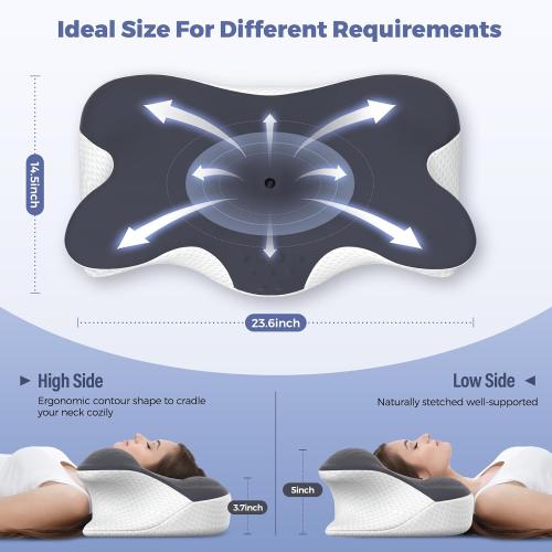 Cervical Neck Pillow for Pain Relief, Ergonomic Neck Pillow for Sleeping, Contour Orthopedic Side Sleeper Pillow for Back Stomach Sleepers Bed Pillow with Pillowcase